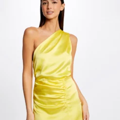 Blouse Asymétrique Satin Jaune Femme