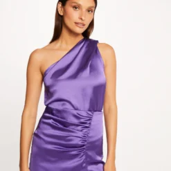 Blouse Asymétrique Satin Violet Femme