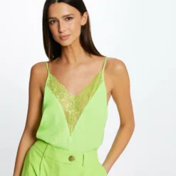 Blouse Bretelles Fines à Dentelle Anis Femme