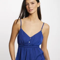 Blouse Bretelles Fines à Ornements Bleu Electrique Femme