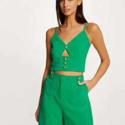 Blouse Bretelles Fines Avec Boutons Vert Femme