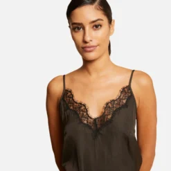 Blouse Bretelles Fines Avec Dentelle Vert Kaki Femme