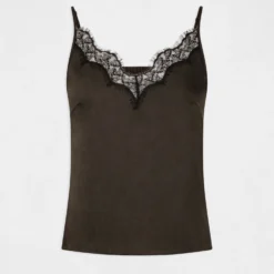 Blouse Bretelles Fines Avec Dentelle Vert Kaki Femme -Morgandetoi Boutique blouse bretelles fines avec dentelle vert kaki femme vue3 32536300931350716