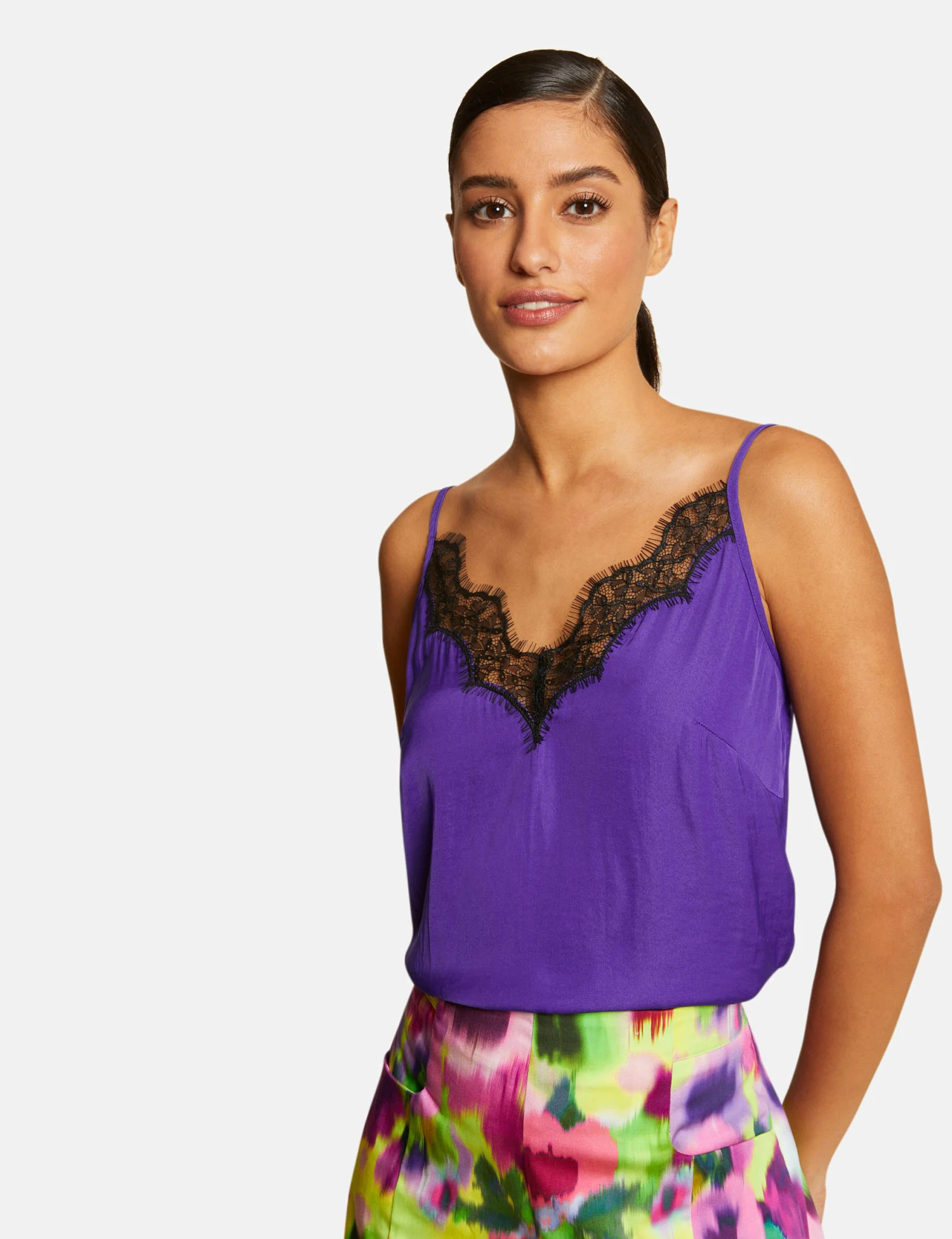 Blouse Bretelles Fines Avec Dentelle Violet Fonce Femme