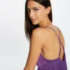Blouse Bretelles Fines Froncée Violet Fonce Femme
