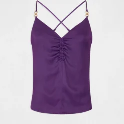 Blouse Bretelles Fines Froncée Violet Fonce Femme 8 Blouse Bretelles Fines Froncée Violet Fonce Femme -Morgandetoi Boutique blouse bretelles fines froncee violet fonce femme vue3 32536300939440311