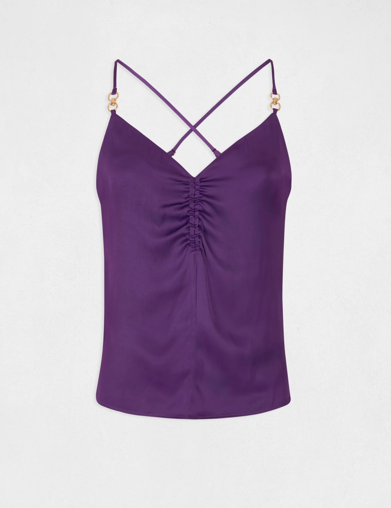 Blouse Bretelles Fines Froncée Violet Fonce Femme 4 Blouse Bretelles Fines Froncée Violet Fonce Femme – Image 4