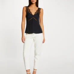 Blouse Bretelles Larges à Dentelle Marine Femme -Morgandetoi Boutique blouse bretelles larges a dentelle marine femme vue5 32536300949080301