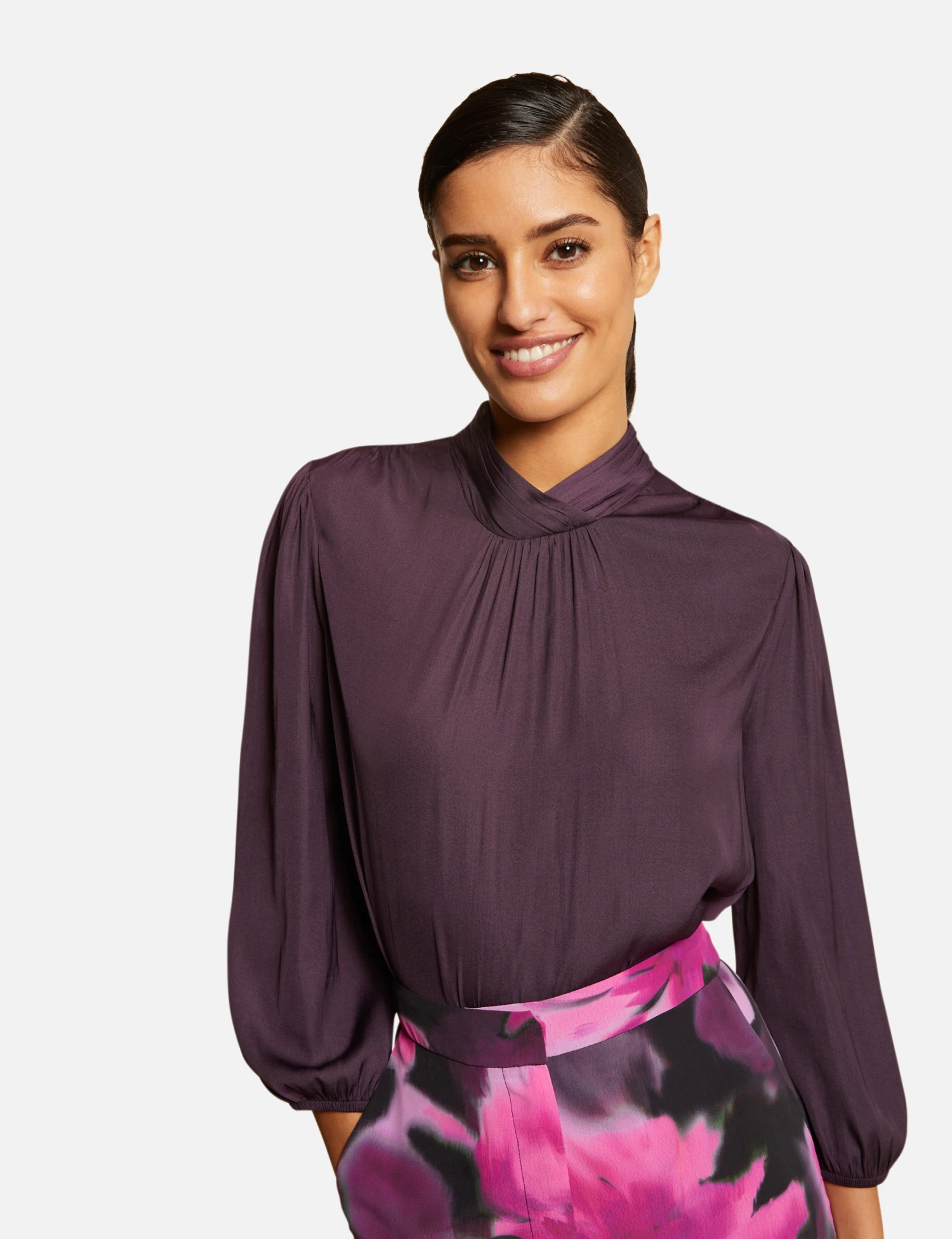 Blouse Manches 3/4 Satinée Prune Femme