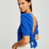 Blouse Manches Courtes Dos Ouvert Bleu Electrique Femme