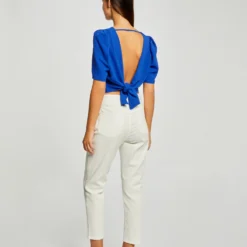 Morgandetoi Boutique -Morgandetoi Boutique blouse manches courtes dos ouvert bleu electrique femme vue2 32536300964630314