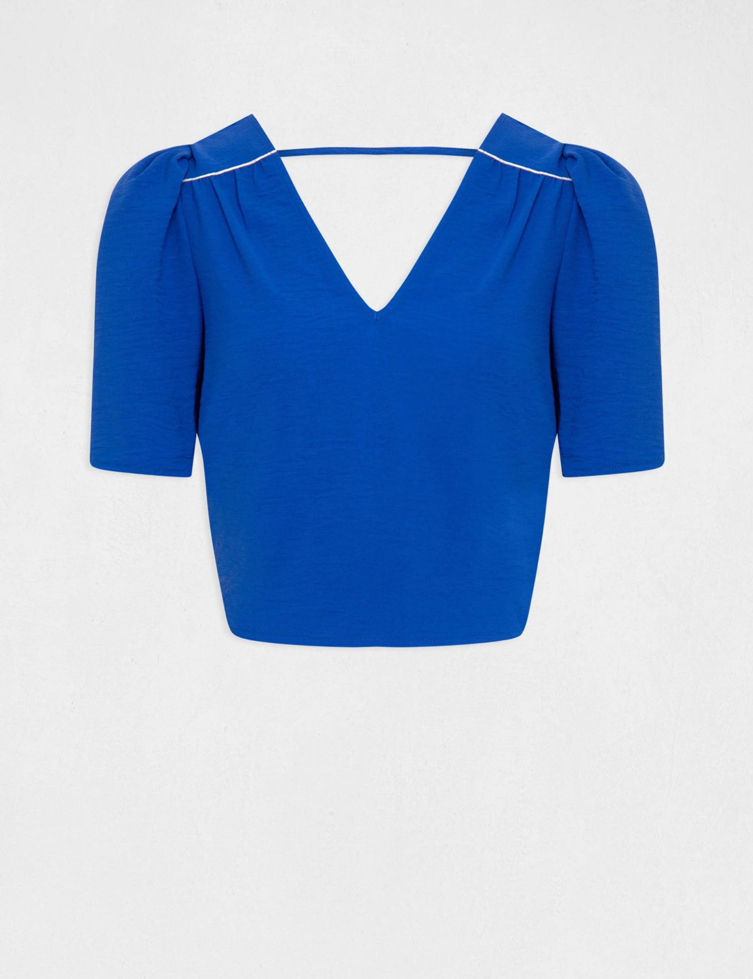 Blouse Manches Courtes Dos Ouvert Bleu Electrique Femme 4 Blouse Manches Courtes Dos Ouvert Bleu Electrique Femme – Image 4
