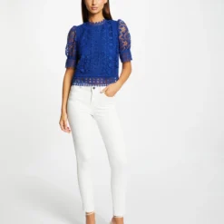 Blouse Manches Courtes En Dentelle Bleu Electrique Femme -Morgandetoi Boutique blouse manches courtes en dentelle bleu electrique femme vue5 32536300886960314