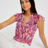 Blouse Manches Courtes Imprimé Abstrait Multico Femme