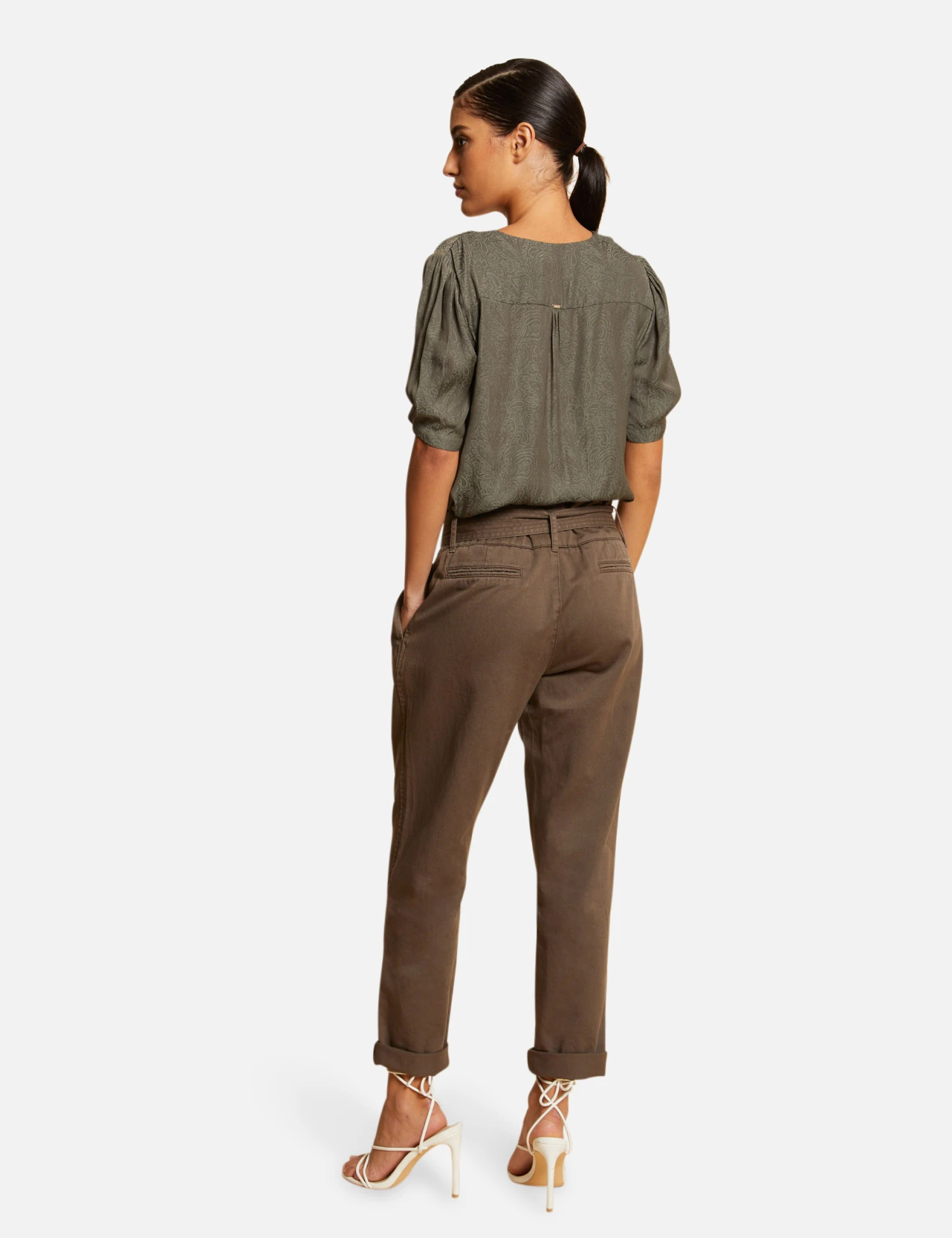 Blouse Manches Courtes Imprimée Vert Kaki Femme 2 Blouse Manches Courtes Imprimée Vert Kaki Femme – Image 2