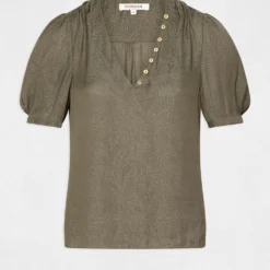 Blouse Manches Courtes Imprimée Vert Kaki Femme 8 Blouse Manches Courtes Imprimée Vert Kaki Femme -Morgandetoi Boutique blouse manches courtes imprimee vert kaki femme vue3 32536300931560715