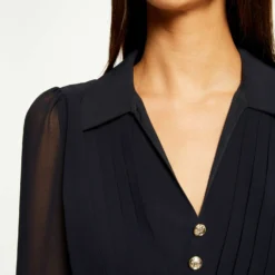 Blouse Manches Longues Avec Plis Marine Femme -Morgandetoi Boutique blouse manches longues avec plis marine femme vue4 32536300911090301
