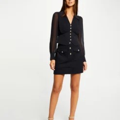 Blouse Manches Longues Avec Plis Marine Femme -Morgandetoi Boutique blouse manches longues avec plis marine femme vue5 32536300911090301