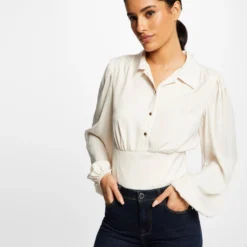 Blouse Manches Longues Bouffantes Ecru Moyen Femme