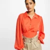Blouse Manches Longues Bouffantes Orange Femme