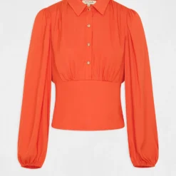 Blouse Manches Longues Bouffantes Orange Femme -Morgandetoi Boutique blouse manches longues bouffantes orange femme vue3 32536300931520712