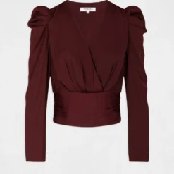 Blouse Manches Longues Col Cache-coeur Prune Femme -Morgandetoi Boutique blouse manches longues col cache coeur prune femme vue3 32536300911000505