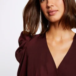 Blouse Manches Longues Col Cache-coeur Prune Femme -Morgandetoi Boutique blouse manches longues col cache coeur prune femme vue4 32536300911000505