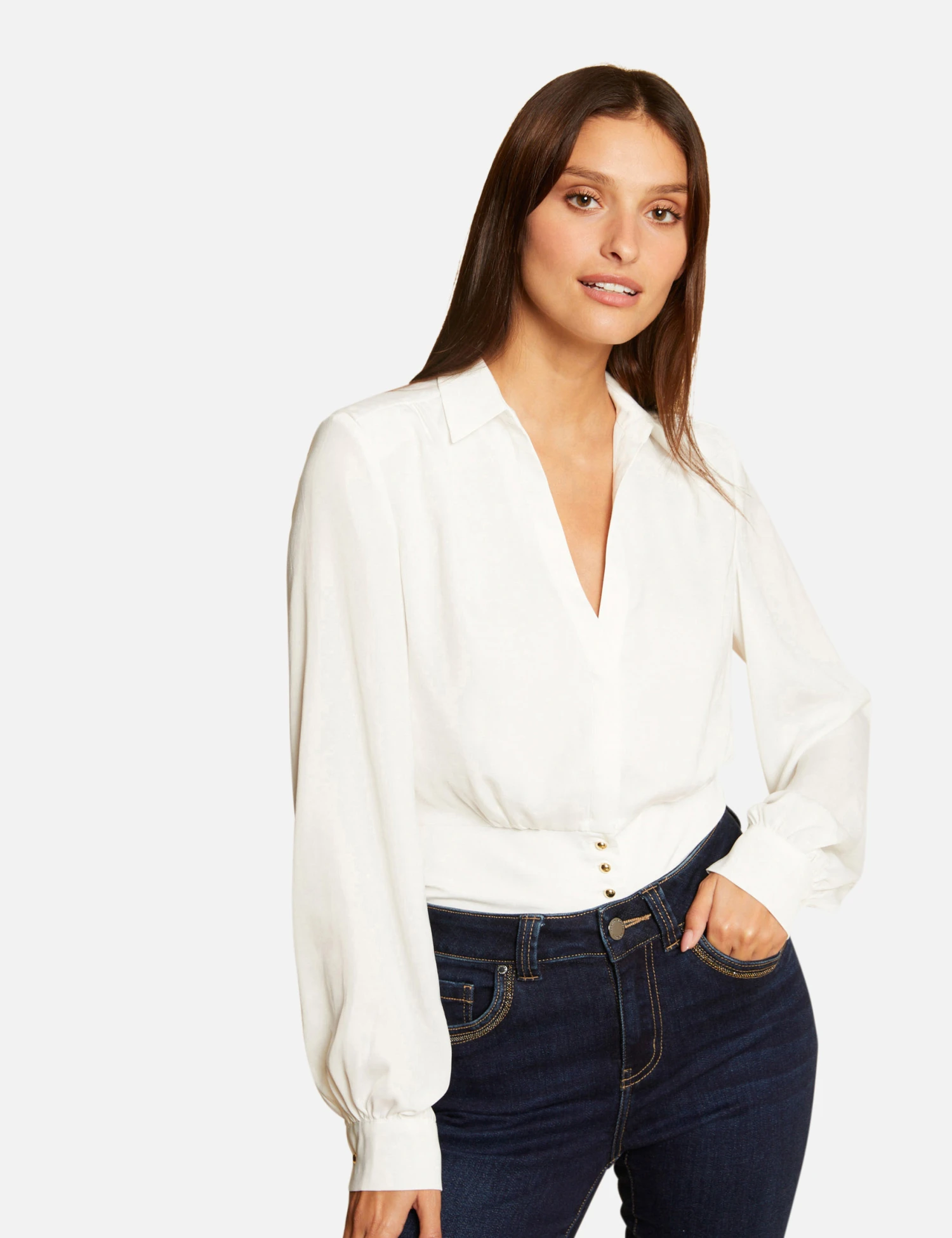 Blouse Manches Longues Ecru Femme