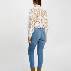 Morgandetoi Boutique -Morgandetoi Boutique blouse manches longues en dentelle ecru femme vue2 32536300911070201