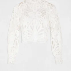 Blouse Manches Longues En Dentelle Ecru Femme -Morgandetoi Boutique blouse manches longues en dentelle ecru femme vue3 32536300911070201