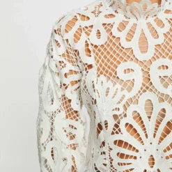 Blouse Manches Longues En Dentelle Ecru Femme -Morgandetoi Boutique blouse manches longues en dentelle ecru femme vue4 32536300911070201