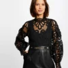 Blouse Manches Longues En Dentelle Noir Femme