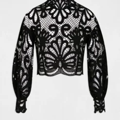 Blouse Manches Longues En Dentelle Noir Femme -Morgandetoi Boutique blouse manches longues en dentelle noir femme vue3 32536300911070100