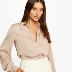 Blouse Manches Longues Taupe Femme