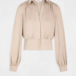 Blouse Manches Longues Taupe Femme -Morgandetoi Boutique blouse manches longues taupe femme vue3 32536300931470707