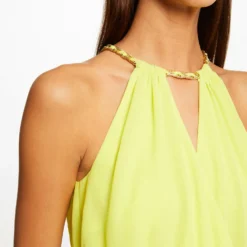 Blouse Sans Manches à Col Cache-coeur Anis Femme -Morgandetoi Boutique blouse sans manches a col cache coeur anis femme vue4 32536300894820604