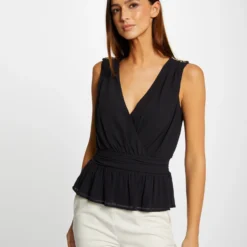 Blouse Sans Manches Détails Chaînes Marine Femme