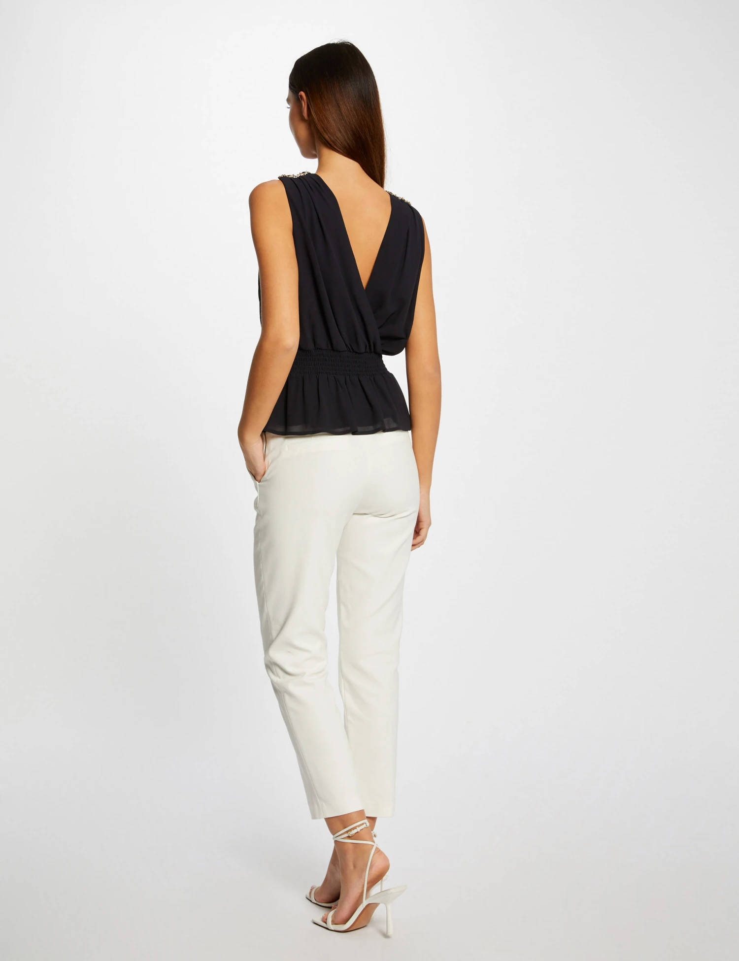 Blouse Sans Manches Détails Chaînes Marine Femme 2 Blouse Sans Manches Détails Chaînes Marine Femme – Image 2