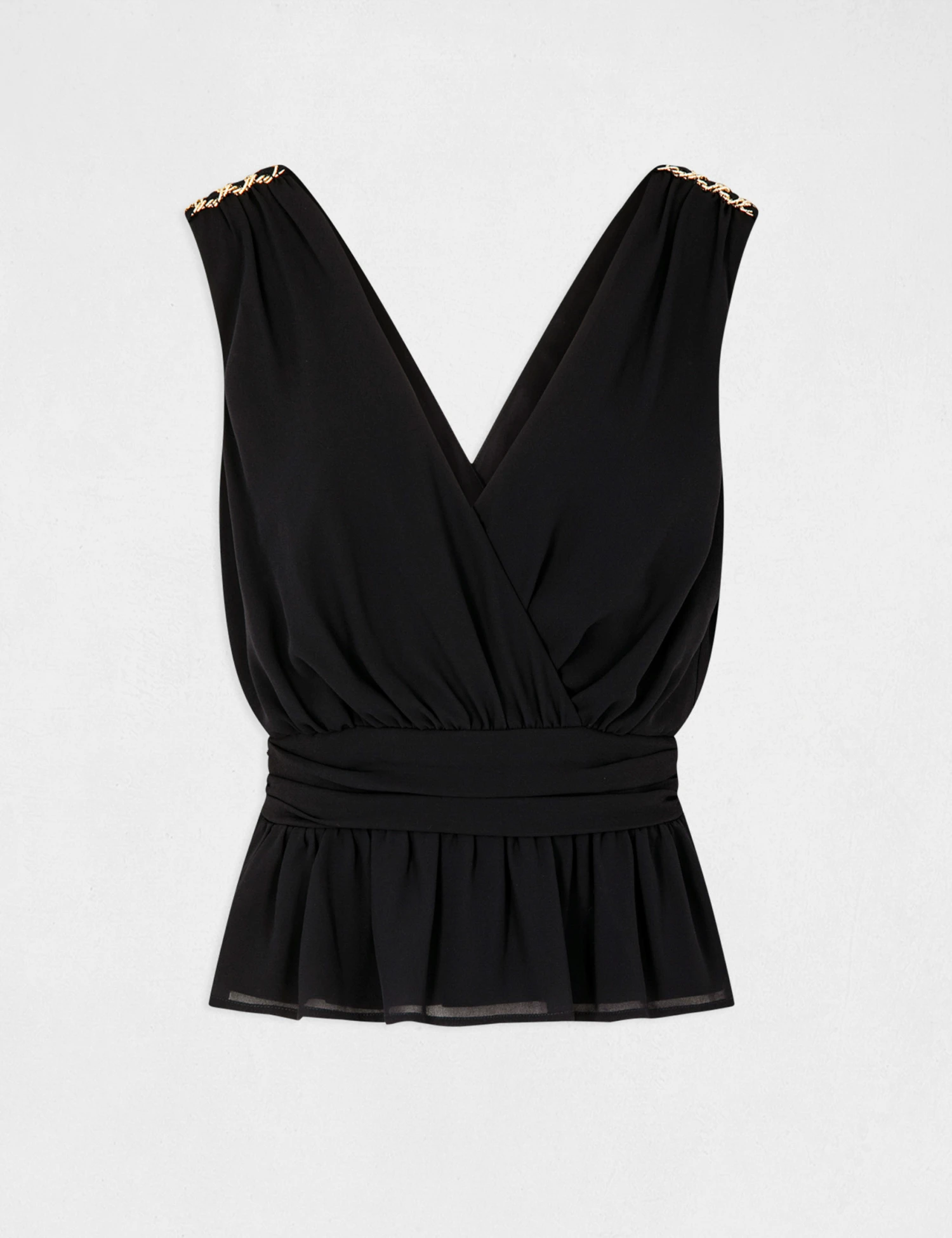 Blouse Sans Manches Détails Chaînes Marine Femme 4 Blouse Sans Manches Détails Chaînes Marine Femme – Image 4