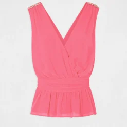 Blouse Sans Manches Détails Chaînes Rose Femme -Morgandetoi Boutique blouse sans manches details chaines rose femme vue3 32536300939470503