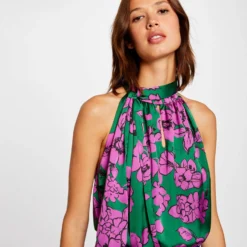 Blouse Sans Manches Imprimé Floral Violet Femme