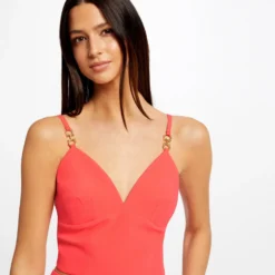 Bustier Crop Top Ornement Aux Bretelles Orange Femme