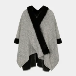 Cape Avec Détails Imitation Fourrure Ecru Femme