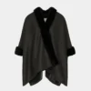Cape Avec Détails Imitation Fourrure Noir Femme
