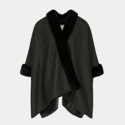 Cape Avec Détails Imitation Fourrure Noir Femme