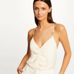 Caraco Bretelles Fines Avec Fronces Ecru Moyen Femme