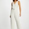 Combinaison Ample à Jambes Plissées Ecru Femme