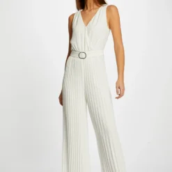 Combinaison Ample à Jambes Plissées Ecru Femme