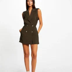 Combinaison Cintrée Double Boutonnage Vert Fonce Femme