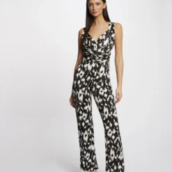 Combinaison Cintrée Imprimé Abstrait Noir Femme